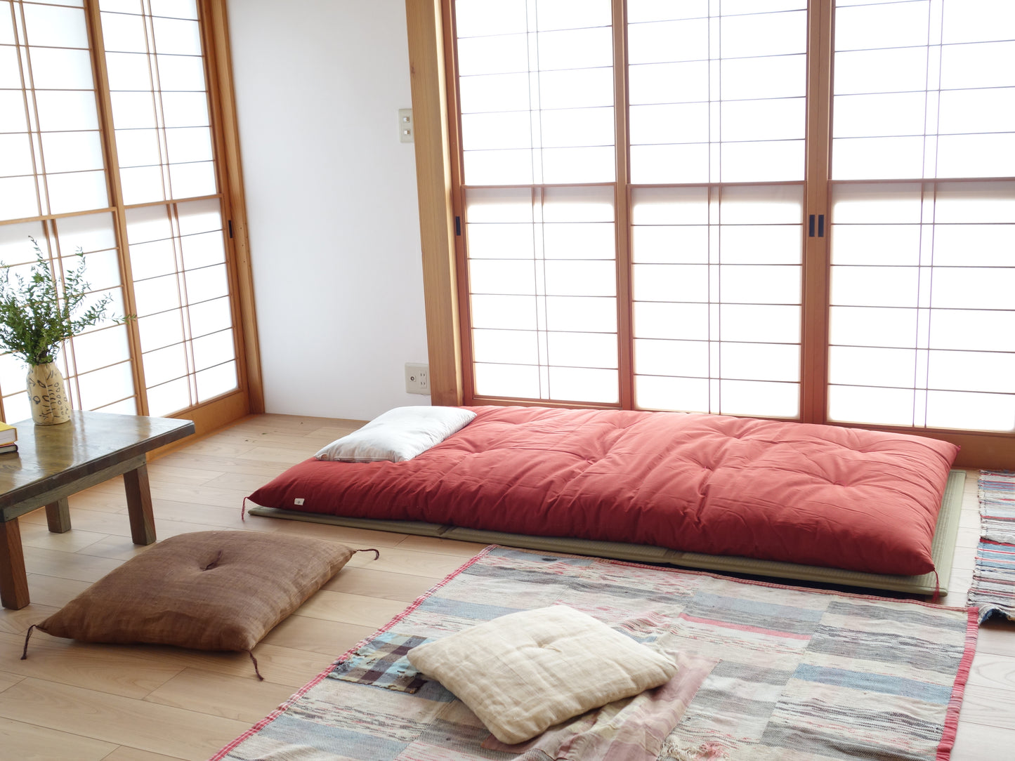 敷布団 オーガニックコットン生地 栗梅レッド