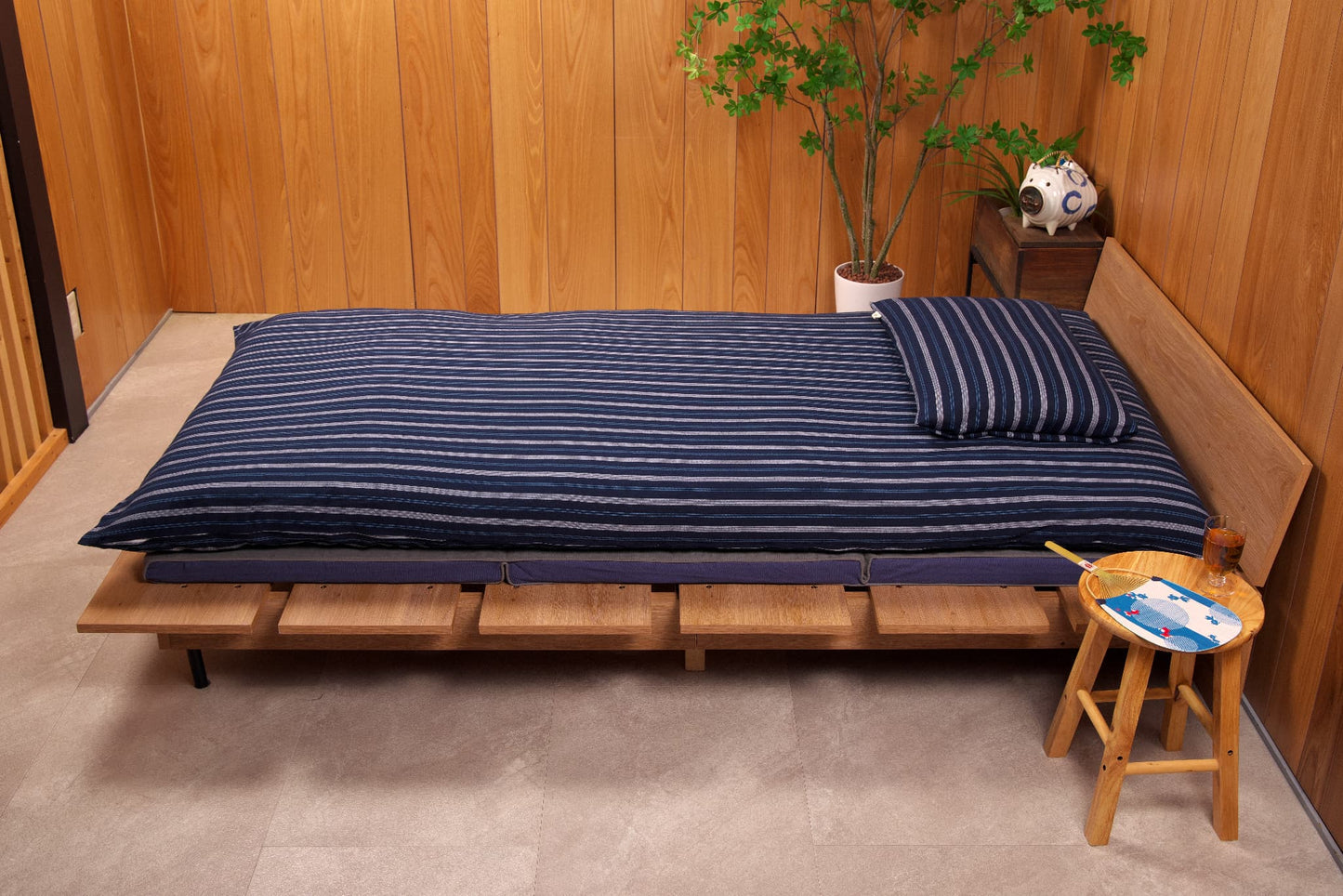 敷布団カバー 遠州木綿 縞しじら　